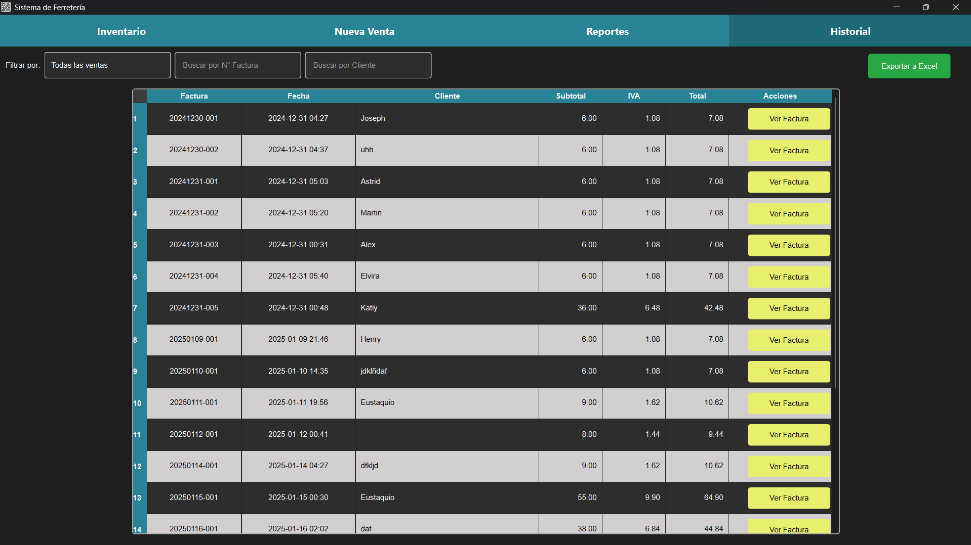 Historial de Ventas - AppFerreteria